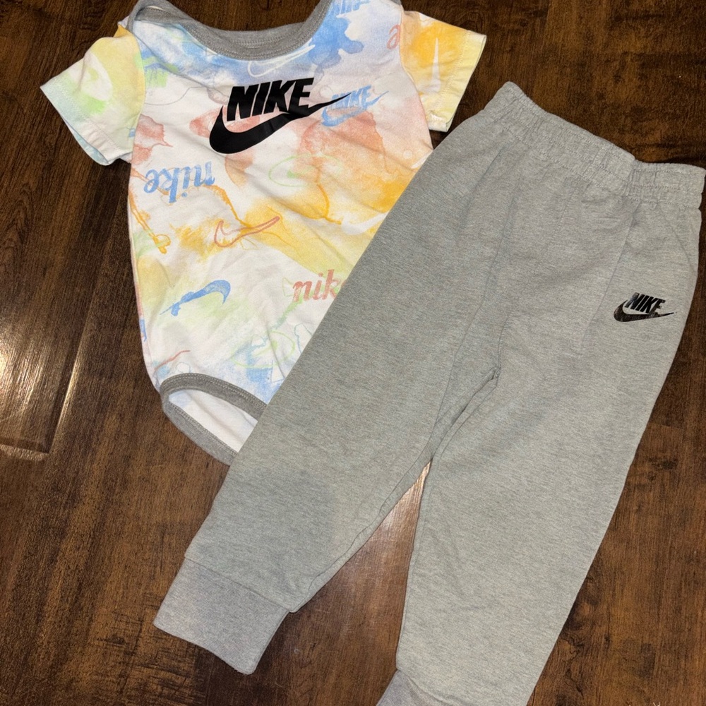Nike Multicolor Tie-Dye Bodysuit with Gray Joggers